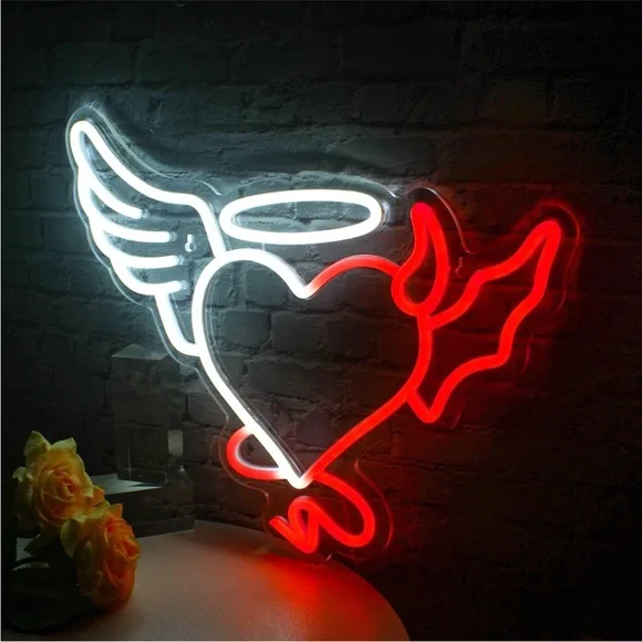 Angel/Devil Heart Trendy Sexy Neon Light LED Colorful Room Wall Dorm Party Decor - Picture 2 of 5